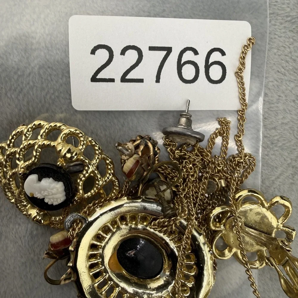 Vintage Cameo Pendant Earrings‎ Lot Screw Back Pierced Gold Tone